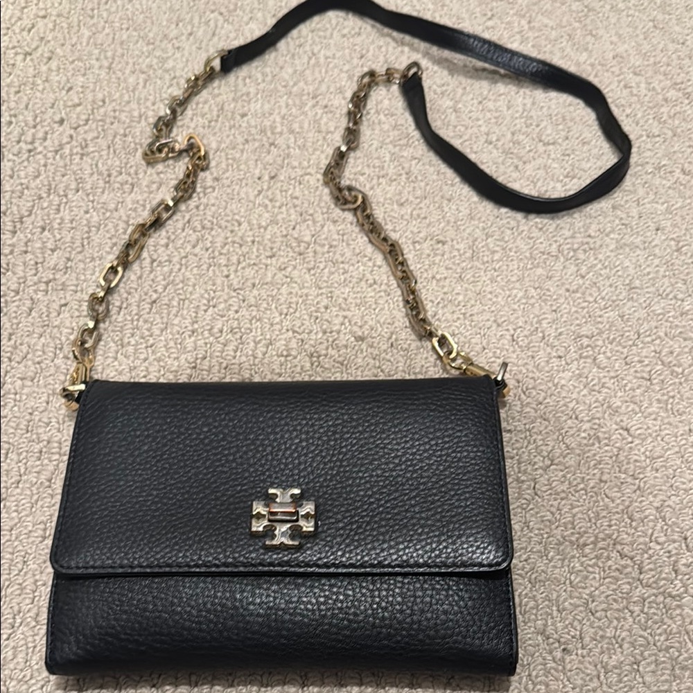 Tory Burch Black Crossbody Bag with Gold Chain